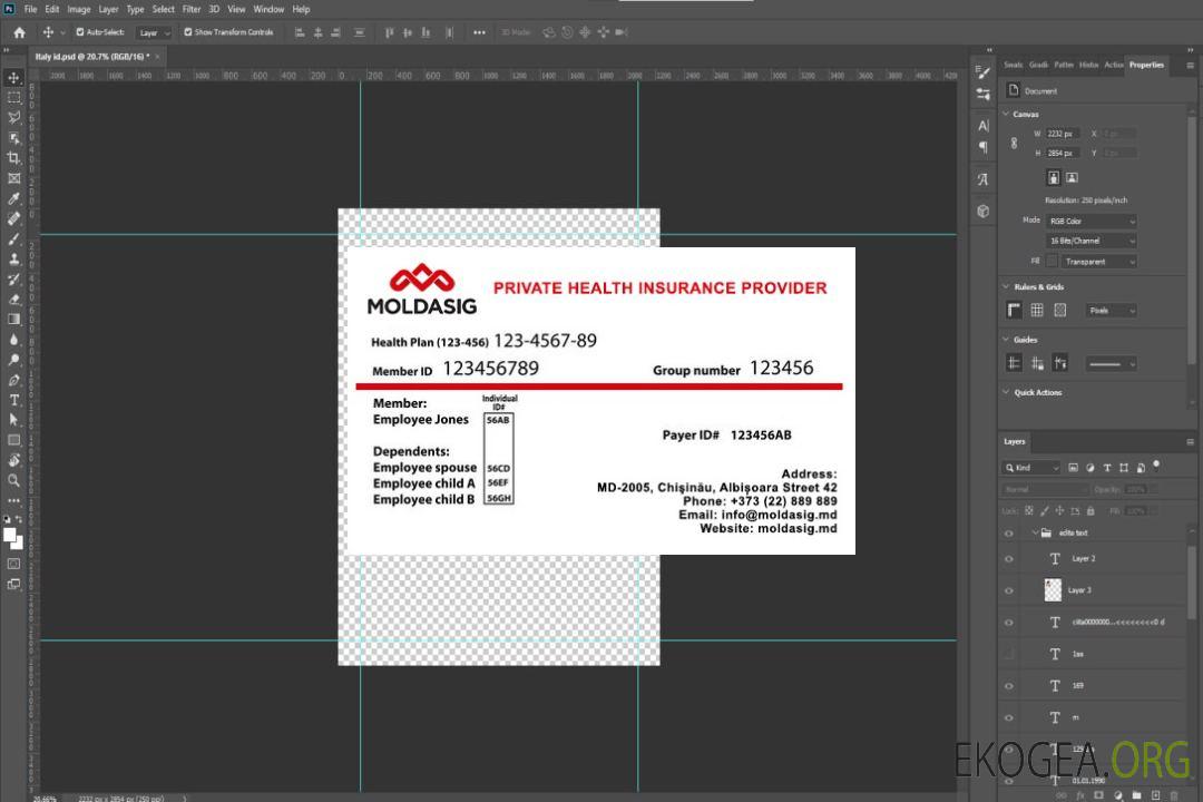 Carte d'assurance maladie de Moldavie template